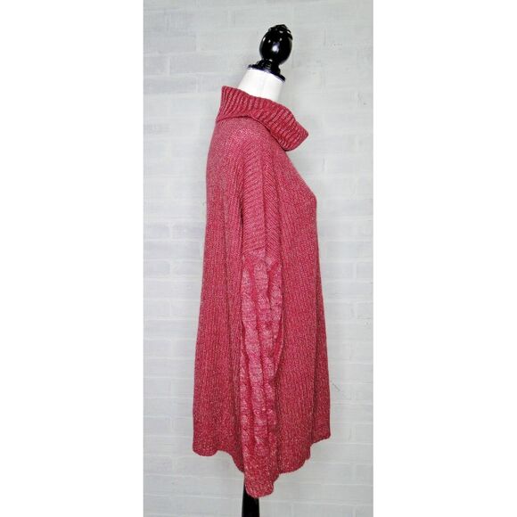 Torrid Sweater Women Size 2 Red Metallic Knit Turtle-Neck Cold Shoulder Pullover - Picture 4 of 6